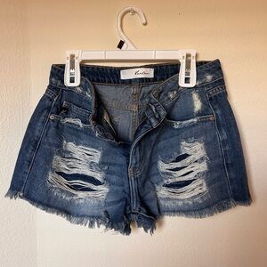 KanCan Dark Blue Ripped Jean Shorts